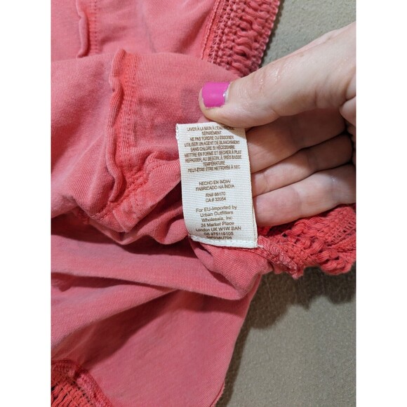 Free People Women Dark Pink Boho Crochet Detailing Long Sleeve Henley Top Size S - Picture 10 of 11